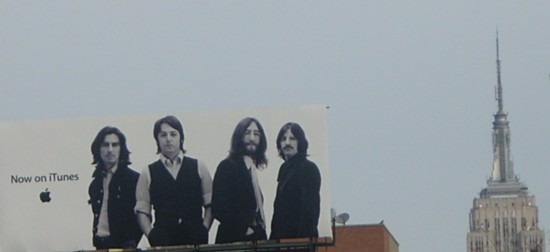 Apple iTunes Beatles billboard NYC with the Empire State Building in the background